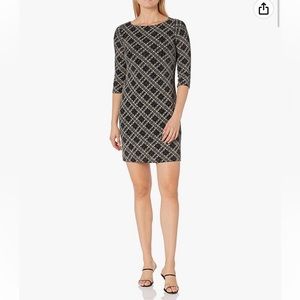 Vince Camuto Women's Plaid Metallic Shinny effect‎ Sheath Dress 16 black gold